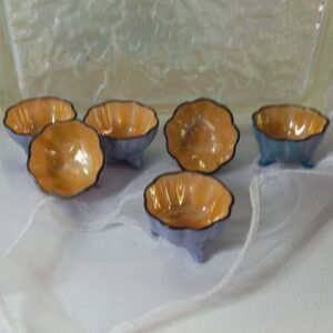 Beautiful Blue and Orange/Peach Lusterware Open Salt Cellars~Vintage~